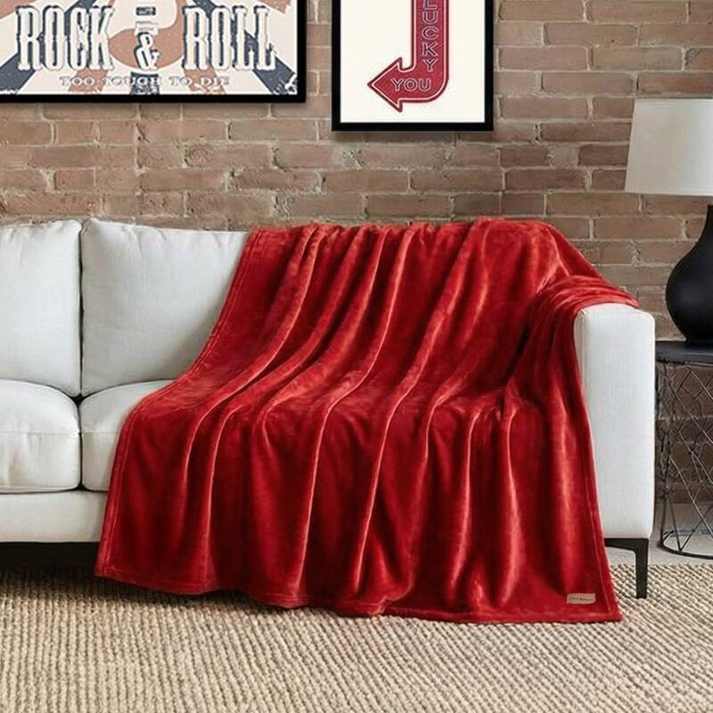 Lucky Brand Solid Plush Throw Blankets