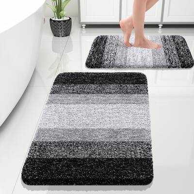 Luxury Bathroom Rug Set 2 Piece, Soft Absorbent, Non-Slip Striped Bath Carpet