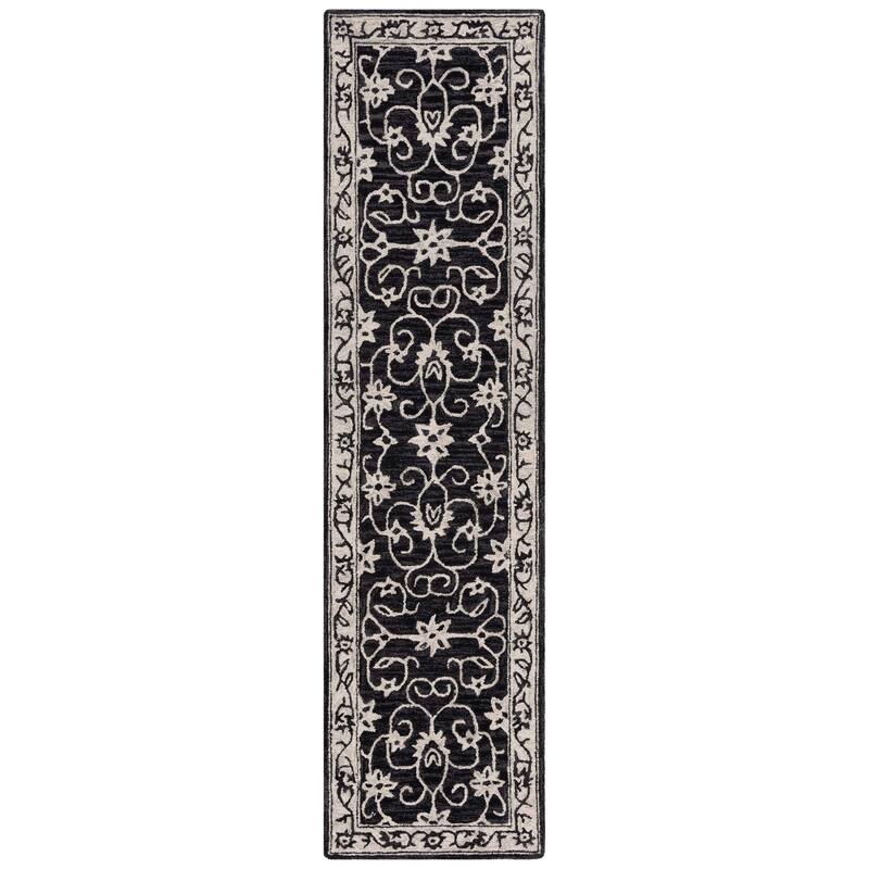 SAFAVIEH Handmade Jardin Trinchen Floral Wool Rug - 2'3" x 9' Runner - Black/Ivory