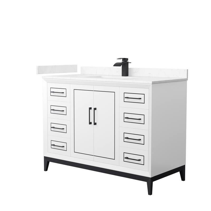Marlena 48-Inch Single Vanity Set, Cultured Marble Top - White, Black Trim, Carrara Cultured Marble Top