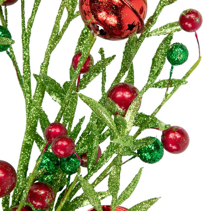 32" Green Red Jingle Bells Berry Artificial Glitter Christmas Spray
