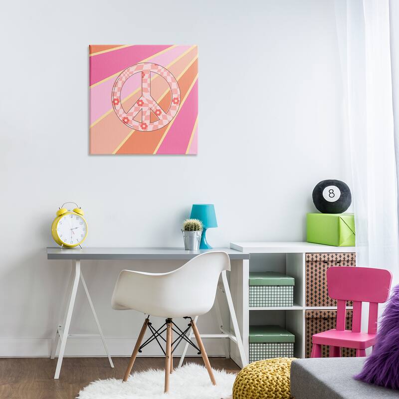 Stupell Beaming Floral Peace Symbol Canvas Wall Art Design By Jesse Keith