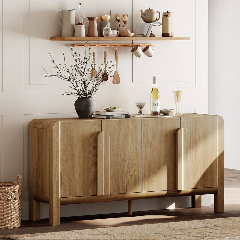 WAMPAT Mid-Century 63" Wood SideboardWAMPAT Buffet Cabinet With Storage, Modern Credenza With Doors And Adjustable Shelves
