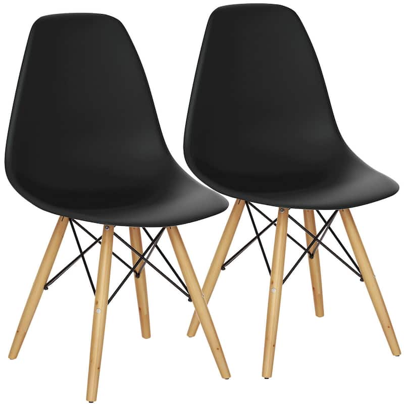 Gymax Set of 2 Modern Dining Side Chair Armless Home Office w/ Wood - See Details - Short - Set of 2 - See Details - Black