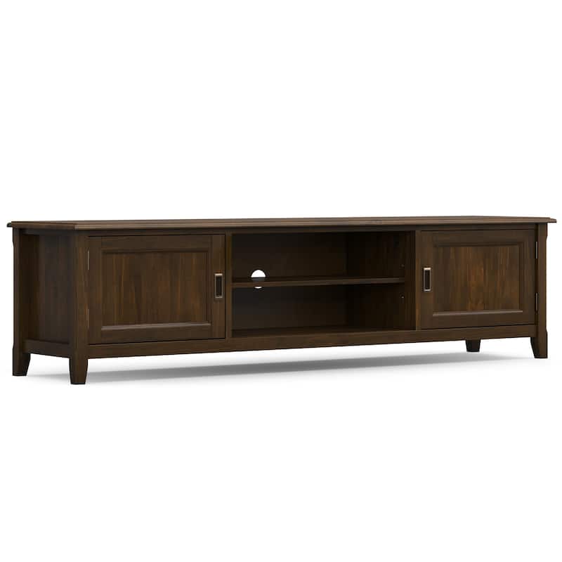 WYNDENHALL Portland SOLID WOOD 72" Wide Transitional TV Media Stand in Mahogany Brown For TVs up to 80" - 17" D x 72" W x 20" H