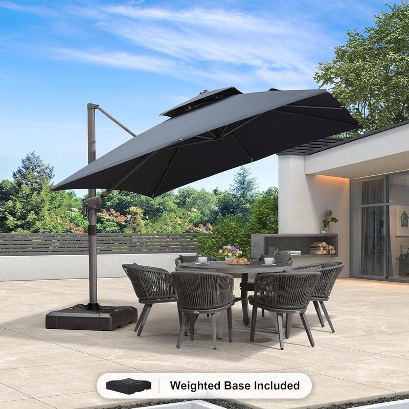 PURPLE LEAF Luxurious Design Square Patio Cantilever Umbrellas with Base UV50+ Fade Resistant