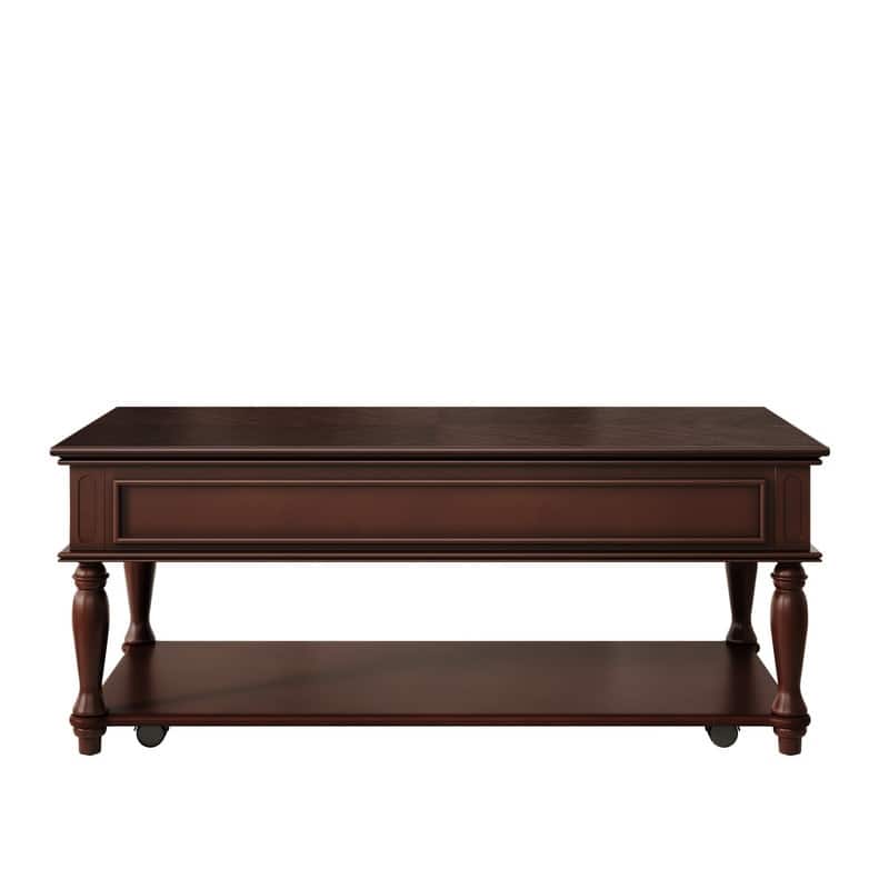 Farmhouse Coffee Table with One Drawer, Easy Assembly, Retro Movable Rectangular Cocktail Table with Lockable Wheels