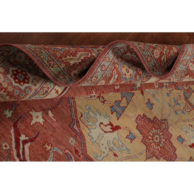Orange Vegetable Dye Heriz Serapi Oriental Rug Handmade Wool Carpet - 8'10"x 11'9"