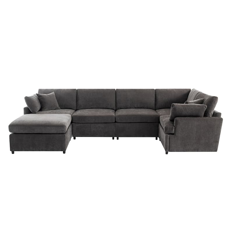 Modern Large Sectional Sofa with Removable Ottomans and Legs