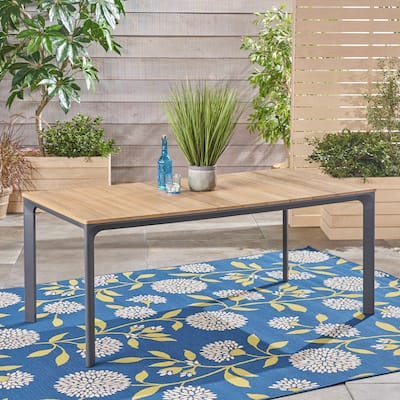 Roomfitters Rectangular Outdoor Dining Table with Faux Wood Top and Metal Frame, Weather-Resistant Patio Table, Natural