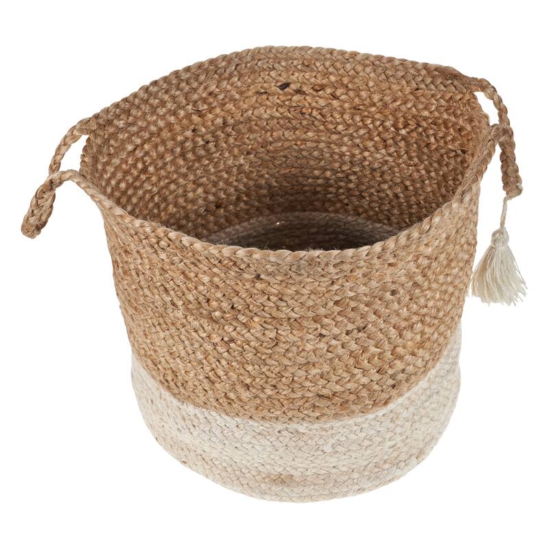 Sevita Two-Tone Handbraided Jute Storage Basket with Handles