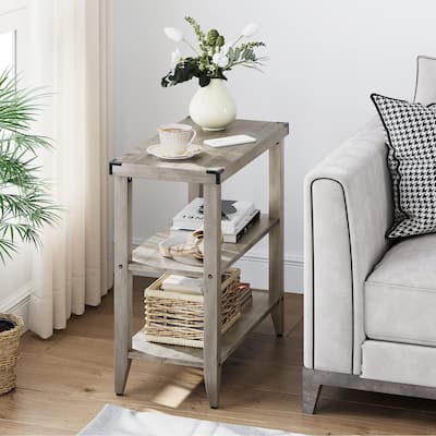Farmhouse End Table, 3 Tier Rustic Side Table
