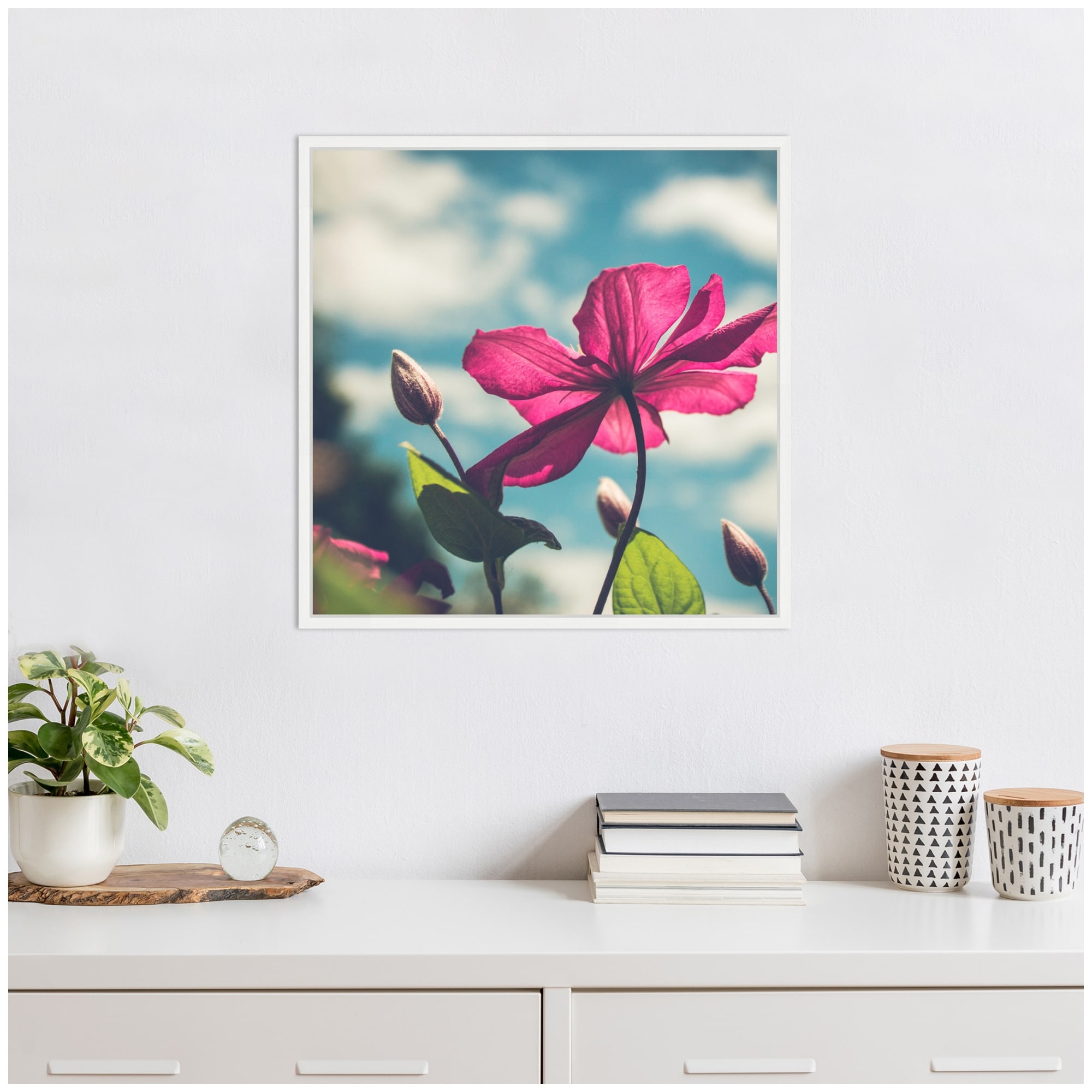 Kate and Laurel Sylvie Flower in the Sky Framed Canvas by Stephanie Klatt