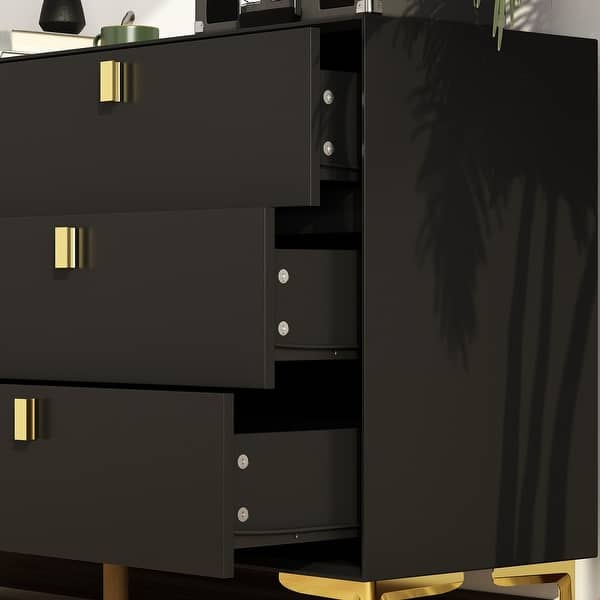55.1"W 6-Drawer Double Dresser Black Gold Storage Cabinet Chest - On Sale - Bed Bath & Beyond - 36937408 55.1"W 6-Drawer Double Dresser Black Gold Storage Cabinet Chest - On Sale - Bed Bath & Beyond - 36937408