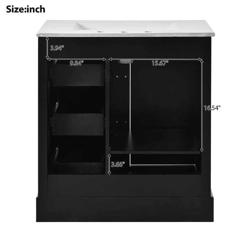 30'' Bathroom Vanity with Top Sink, Freestanding Vanity Set with Mirror Cabinet