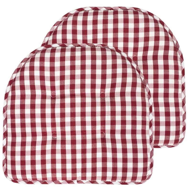 Checkered Memory Foam U-Shape Non-Slip Chair Cushion Sets - Wine White - Set of 2