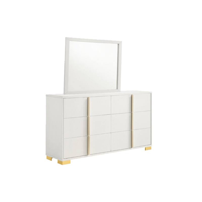 Dex 4 Piece Full Bedroom Set, White, Gold Accents, LED Headboard