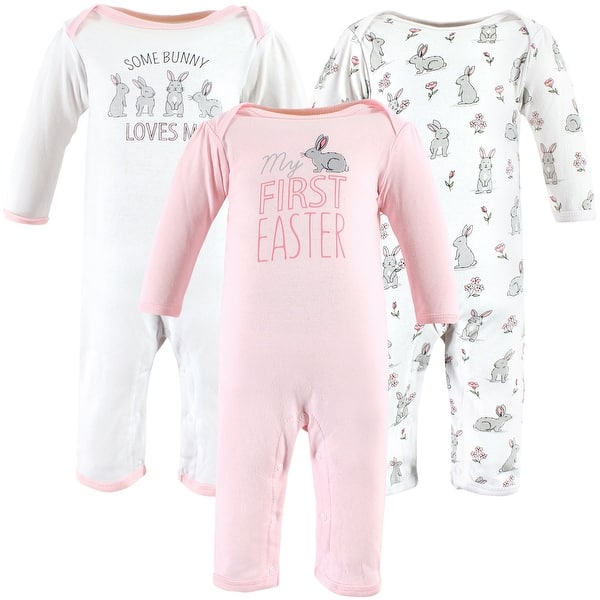 slide 1 of 1, Hudson Baby Infant Girl Cotton Coveralls, Some Bunny 0 - 3 Months - Pink