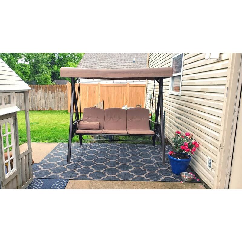 PURPLE LEAF Outdoor Patio Porch Swing with Canopy and Side Tables