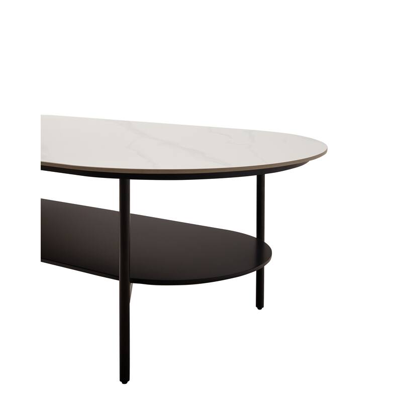 GDF Studio - Belfair Modern Ceramic Top Coffee Table with Wood Shelf