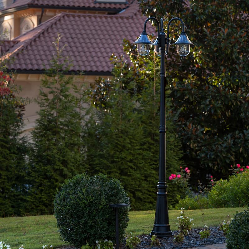 Gama Sonic Orion 3-Light Black Aluminum Modern Solar Lamp Post Light - N/A