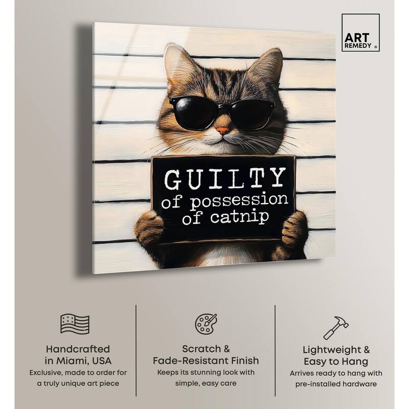 Guilty of Catnip Acrylic by Art Remedy, Ready to Hang