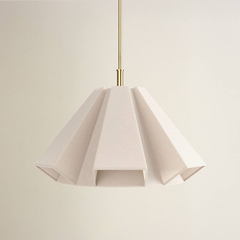 Geometric Modern Pendant Light - Metal, Fabric & Gold, Ivory Geometric Light Fixture For Modern, Coastal, Minimalist Room Decor