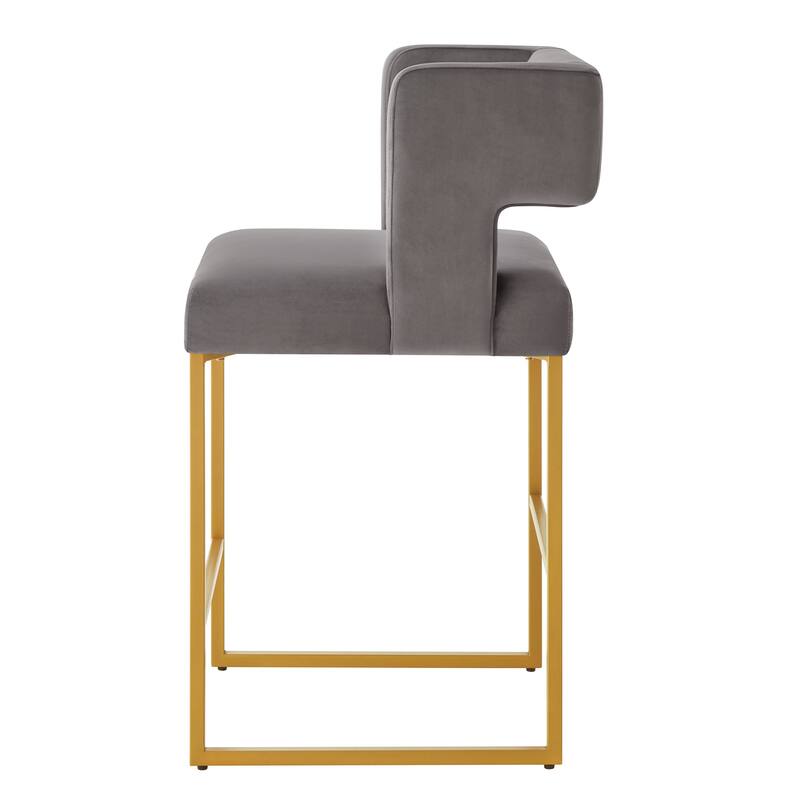 Set of 2 Velvet Counter Height Bar Stools with Backrest and Footrest