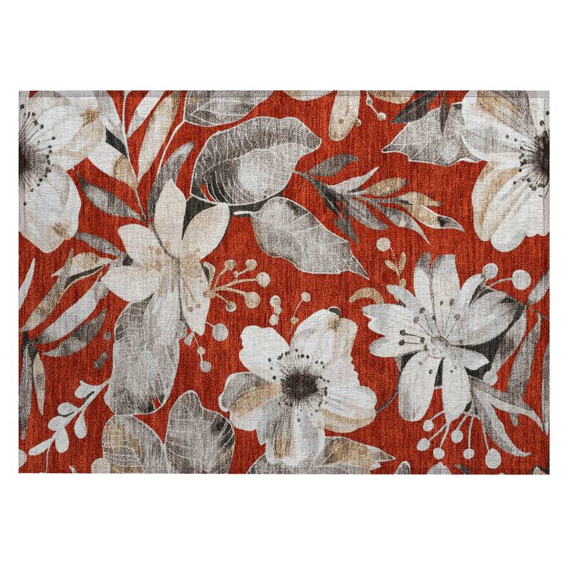 Machine Washable Indoor/ Outdoor Floral Chantille Rug