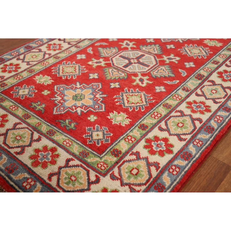 Red Kazak Foyer Rug Hand-Knotted Traditional Wool Carpet - 2'8"x 3'11"