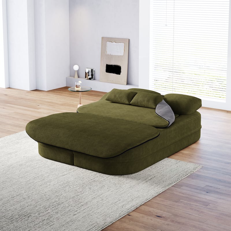 75''2-in-1 Foldable Sofa,Convertible Sleeper Foam Chenille Floor folding Sofa Bed with Multi Functional Blanket,Lounge Sofa