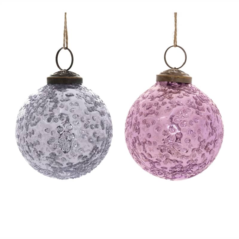 Hammered Glass Christmas Ball Ornaments - 4" (101.6mm) - Purple - 6ct