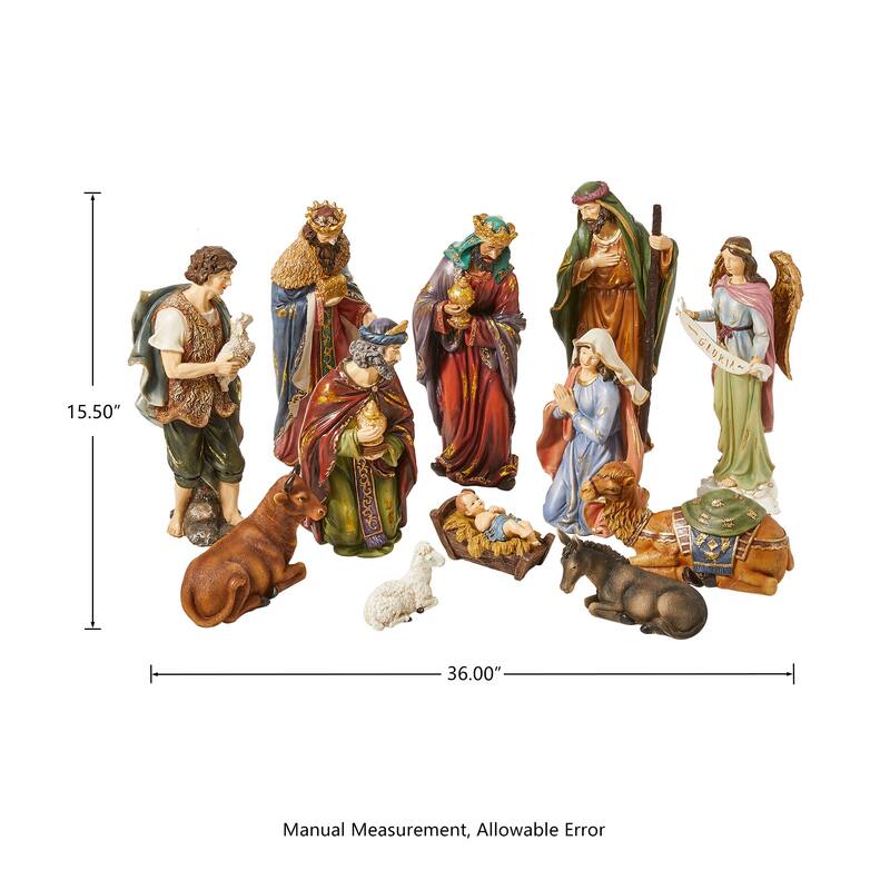 Glitzhome 12pcs Resin Christmas Nativity Figurines Set - Large Set