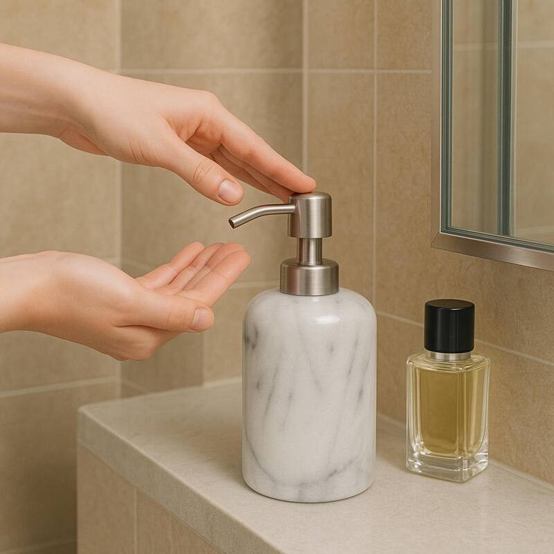 Creative Home Spa Collection Natural White Marble Liquid Soap Dispenser, Lotion Dispenser