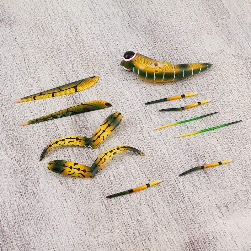 Novica Handmade Yellow Good Luck Cricket Wood Alebrije Sculpture