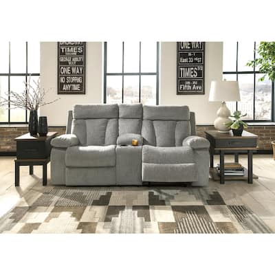 Mitchiner Reclining Loveseat with Console Fog