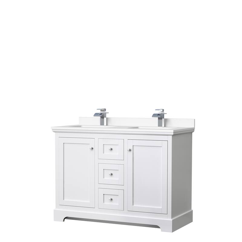 Avery 48 Inch Double Vanity, Cultured Marble Top - White, Chrome Trim, White Cultured Marble Top