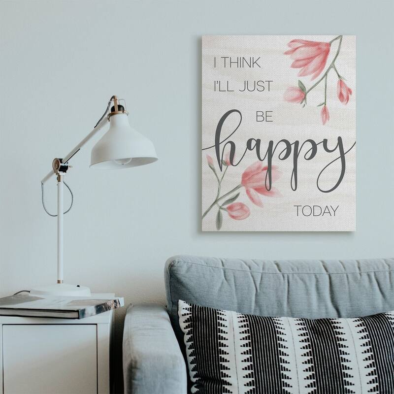 Stupell Floral Just Be Happy Inspirational Quote Spring Feminine Canvas Wall Art