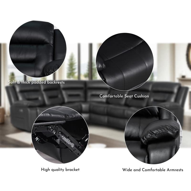 119'' Faux Leather Power Recliner 6-Seat Large Sectional Reclining Sofa with USB Port