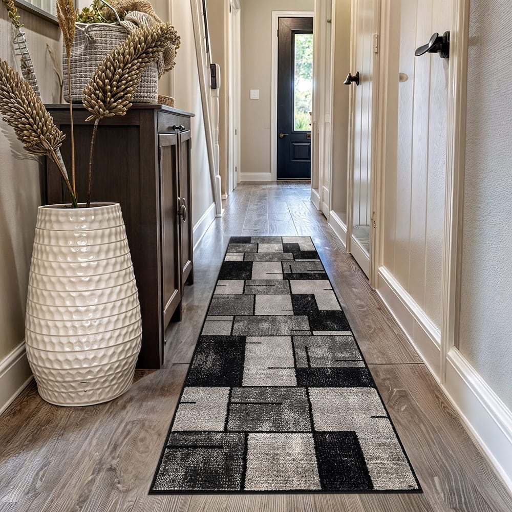 Modern Linear Area Rug for Living Room, Bedroom, or Entryway - Low Pile Indoor Rug