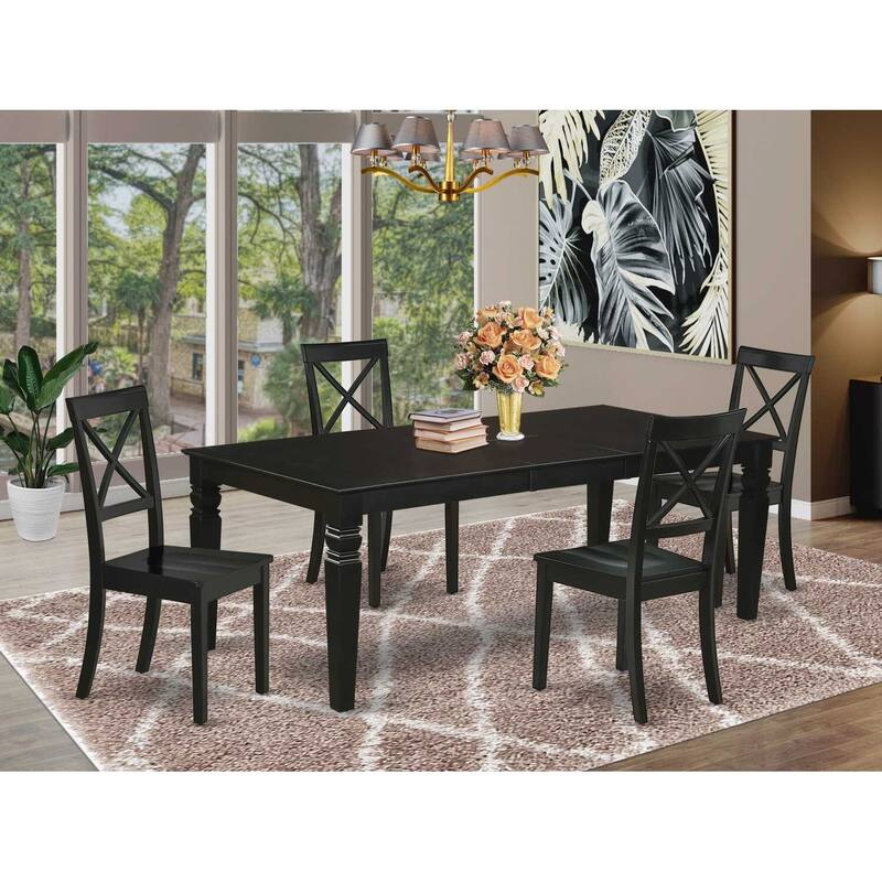 Rectangular Dining Room Table Set 5pc 66/84 Inch Table w/ Butterfly Leaf & 4 Chairs