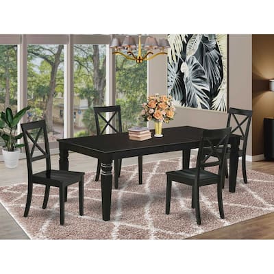 Rectangular Dining Room Table Set 5pc 66/84 Inch Table w/ Butterfly Leaf & 4 Chairs