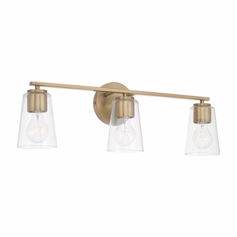 Portman 3-light Bath/ Vanity Fixture w/ Clear Glass - Aged Brass