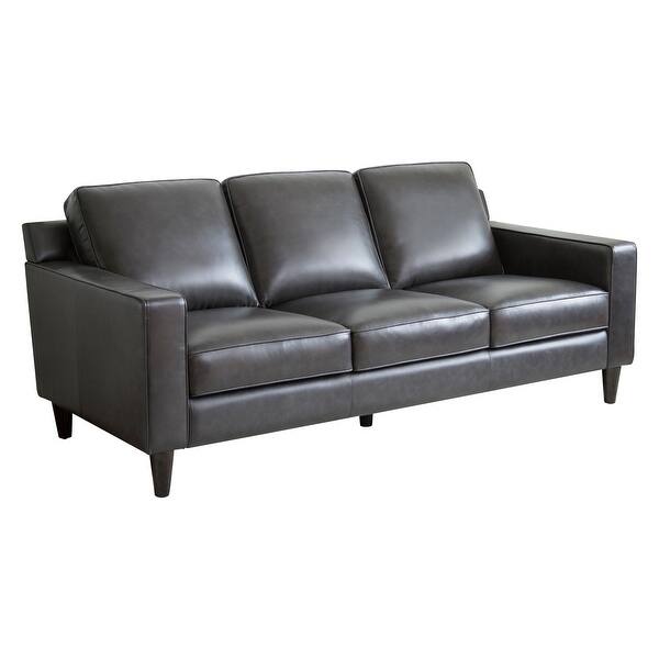 slide 8 of 18, Abbyson Milton Top Grain Leather Sofa DARK GREY