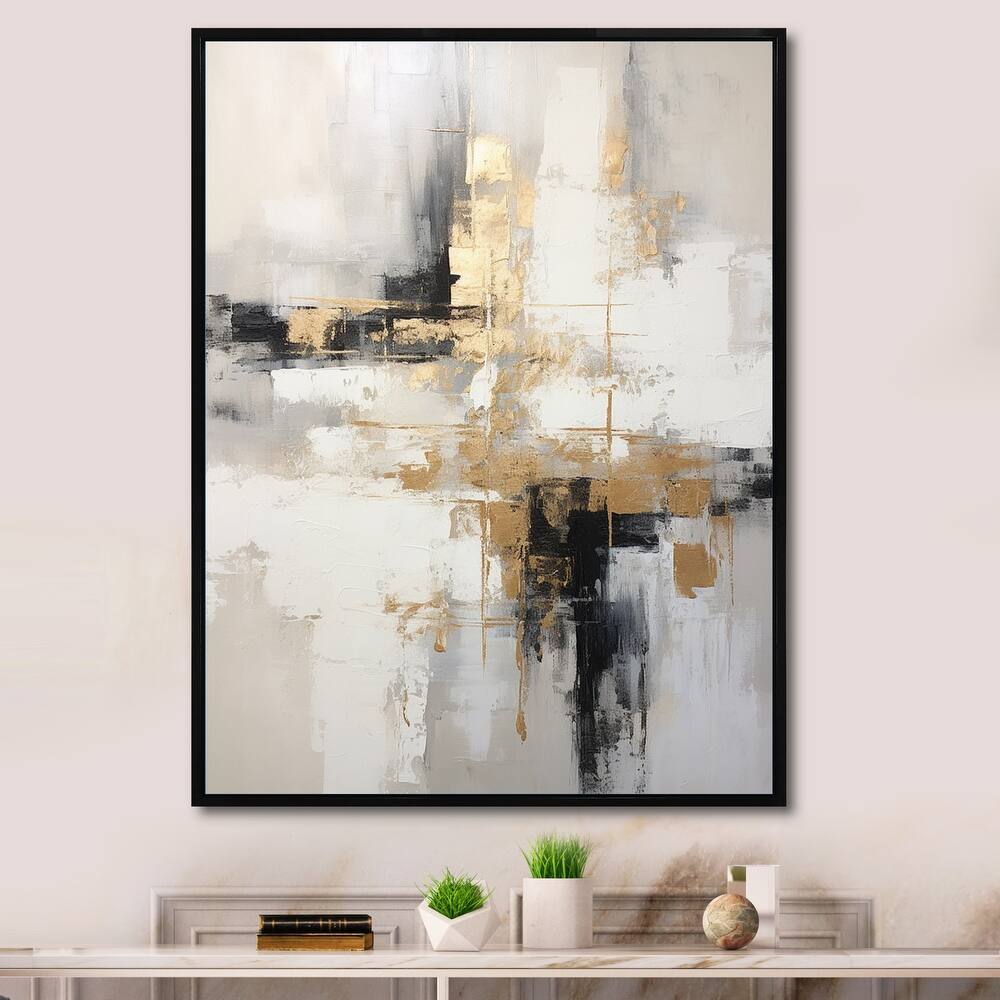 Designart "Essential Bliss Minimalism Abstract Gold Painting" Abstract Painting Framed Wall Art Living Room