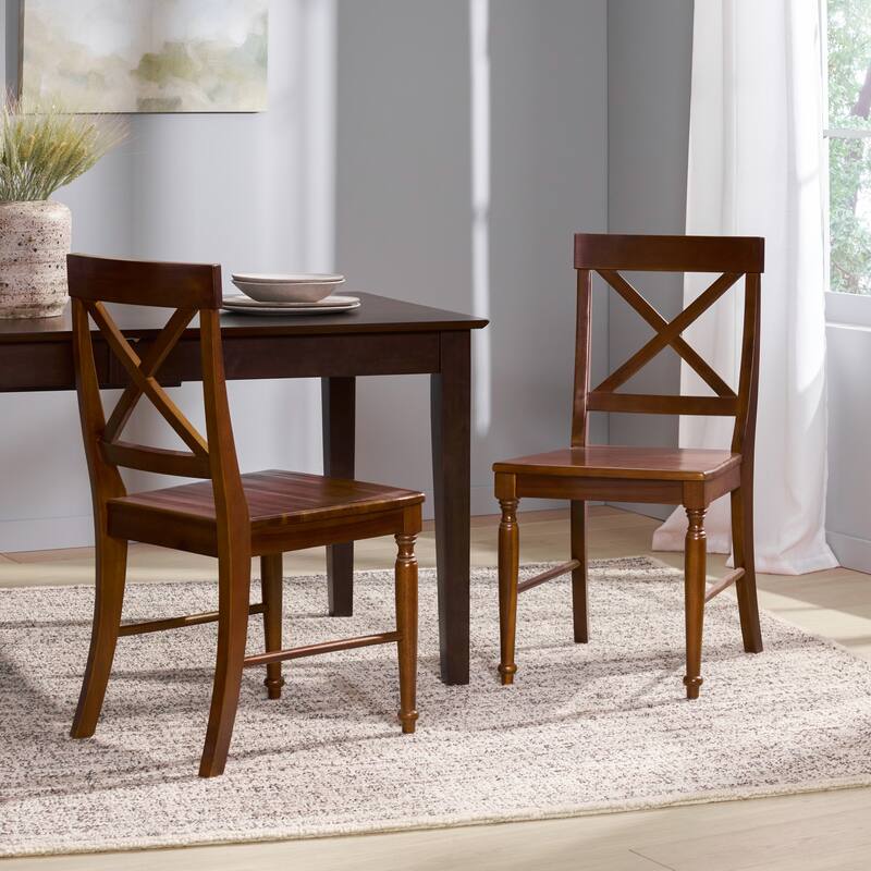 Indoor Acacia Wood Dining Chairs with X-Back Design, Set of 2