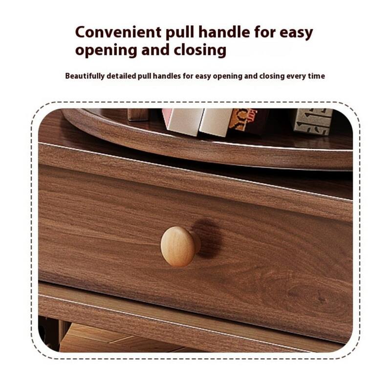 Rotating Wooden Bookcase with Drawer, 5-Tier Space-Saving Floor Shelf Organizer for Bedroom & Small Rooms