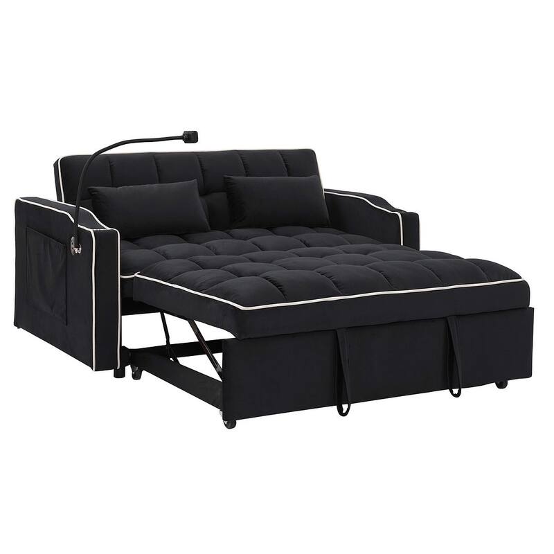 55.51'' Modern Versatile Foldable Sofa Bed With Adjustable Back and USB Port and Ashtray and Swivel Phone Stand