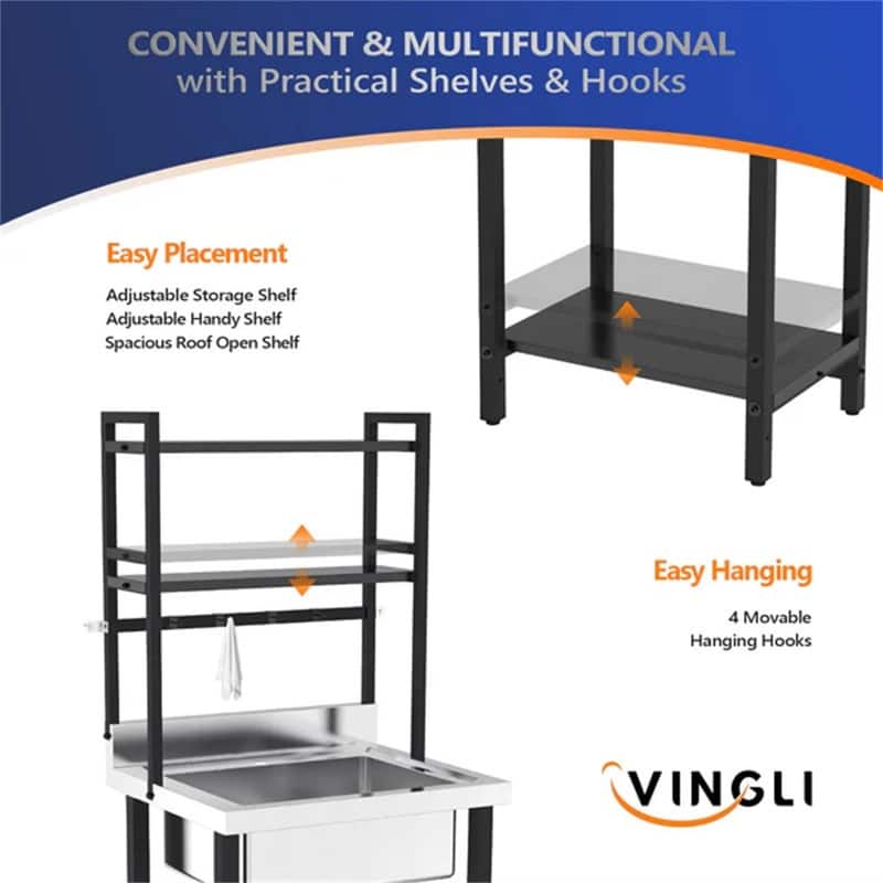 ingle Bowl 304 Stainless Steel Sink Restaurant Kitchen with Shelves