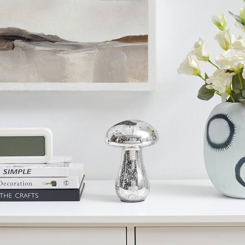 Textured Mushroom Glass Sculpture Figure - 6.75" - Silver